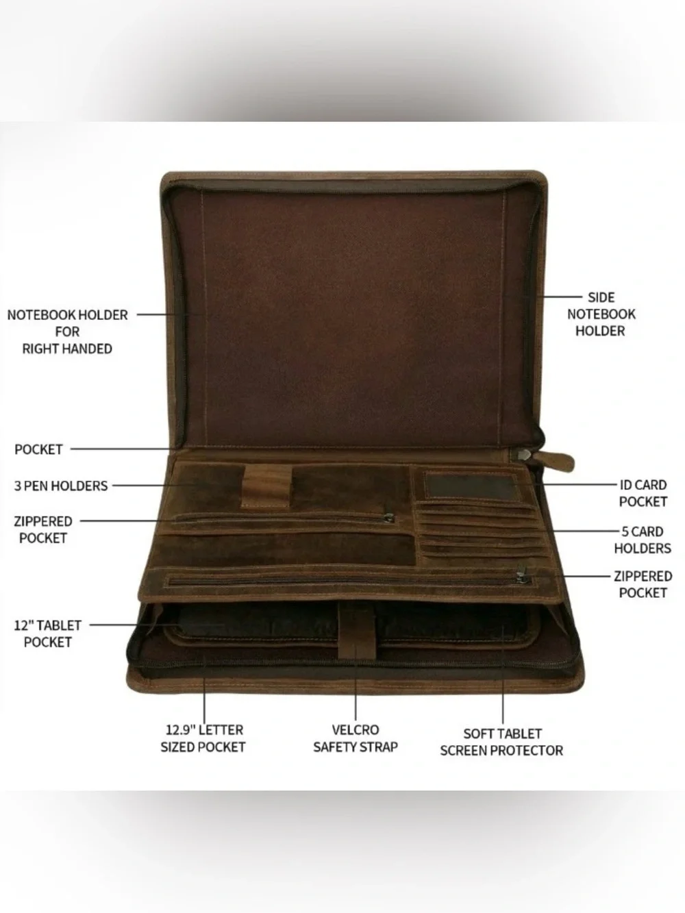 Fiitcase Leather Portfolio Organizer Zippered Business Document Case Folder